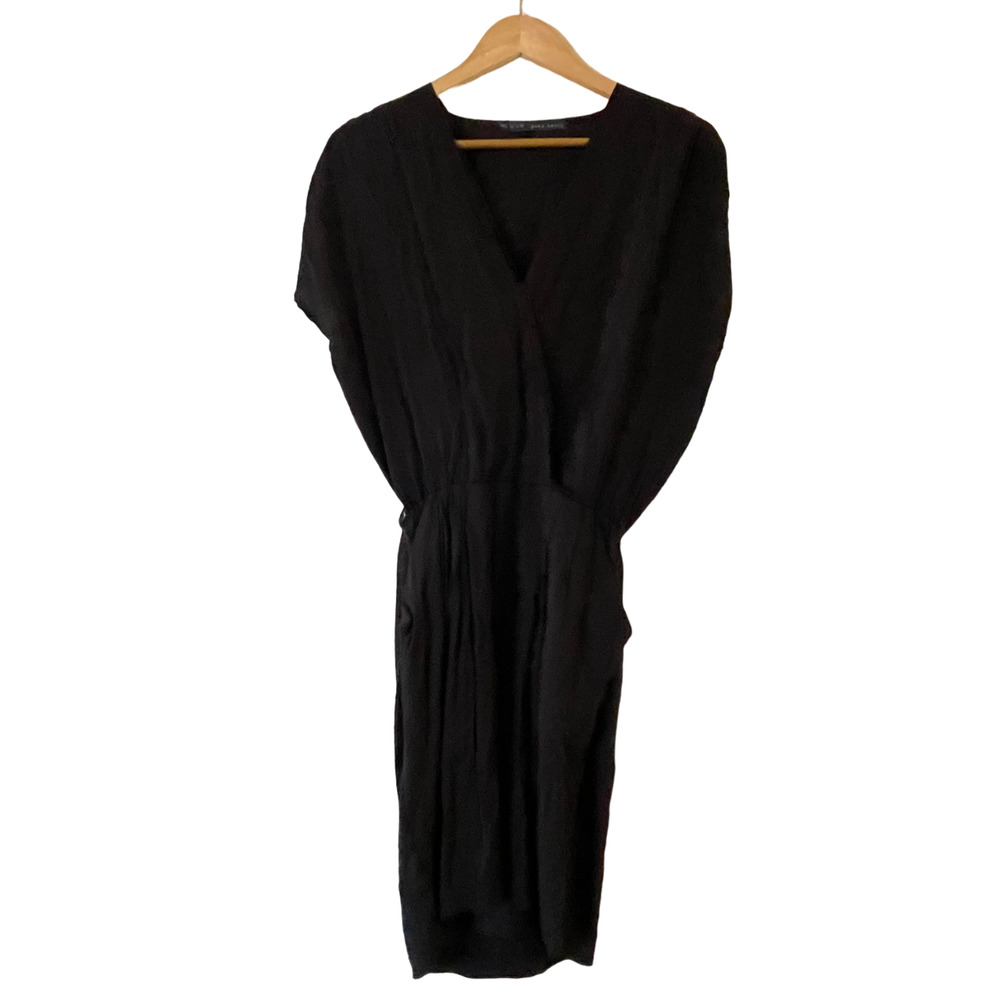 Zara Basic Size XS Surplice Faux Wrap Dress Pockets Elastic Waist Short Sleeve